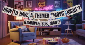 برگزاری شب فیلم تم‌دار با تم دهه ۸۰ شامل دکوراسیون نئون و خوراکی های کلاسیک